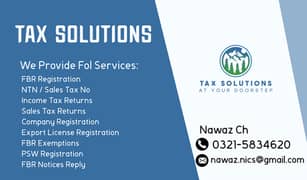 FBR Registration|NTN / STRN Registration|Tax Return Filing|Company Reg
