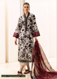 3pc womens unstitched lawn printed suit