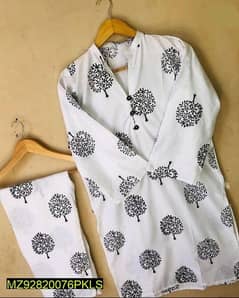 2 Psc women's stitched linen printed suit.