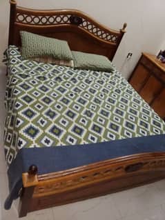 queen size bed  without mattress and dressing table