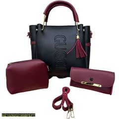 3 pcs woman's PU leather plain Hand bag