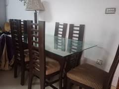 six chair dining table and mirror