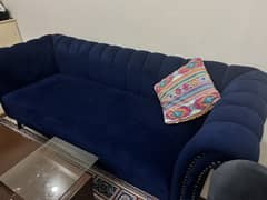 Beautiful Blue Suede Sofa with tufting