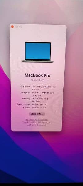 Apple MacBook 2017 15"

Intel core i7 3.1Gz
16GB Ram DDR4
512GB Ssd 3