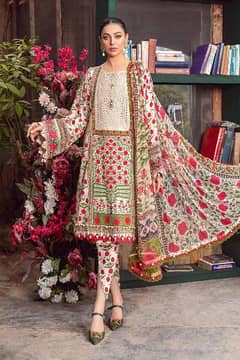Lawn printed suit with embroidery patches