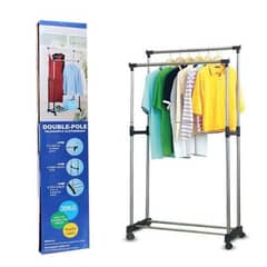 Double Pole Clothes Rack Adjustable Stainless Steel Portable
