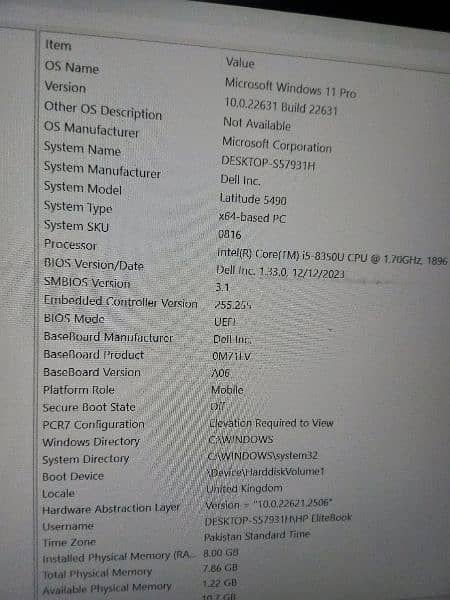 Dell Laptop Core i5,  8th Generation 7