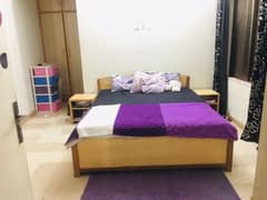 Double bed with spring mattress pine color for sale with side tables