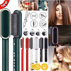 "Hair Straightener Brush with Ceramic Bristles – Green & White"