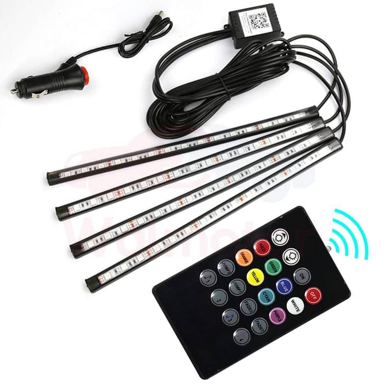 Car Interior Remote Control RGB LED Music Sound Activated Strip Lights 0