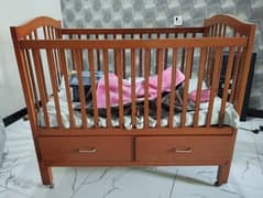 Solid large Wooden Baby cot with 2 drawers