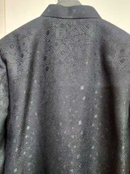 Black Sherwani self-printed with Maroon banarsi Kulla. 3