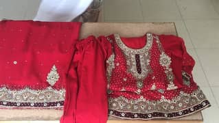 Just 1 time used, 3 Pcs Frock, Red color