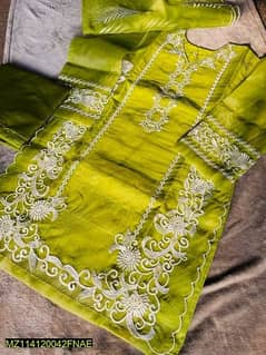 3 PC's womens Stitched organza Embroidered suit green colour