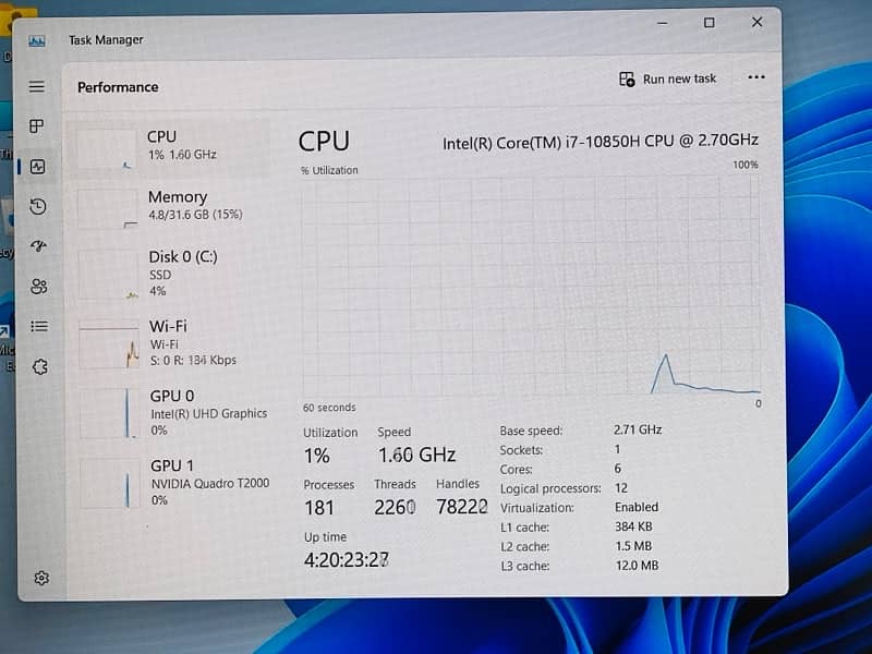 DELL PRECISION 7550 CORE I7 10th GEN 32GB RAM 512 SSD 4GB GRAPHIC CARD 5