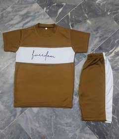 2pcs Boy's Micro Plain Shirt And Shorts Set