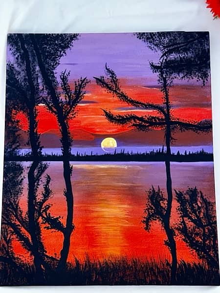 Acrylic Painting on Canvas | Sunset Painting | Detailing Painting | 9