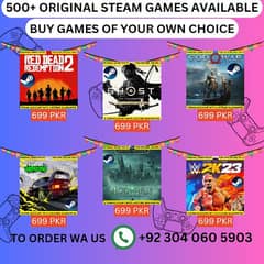 ALL STEAM GAMES AVAILABLE FOR 699 PKR