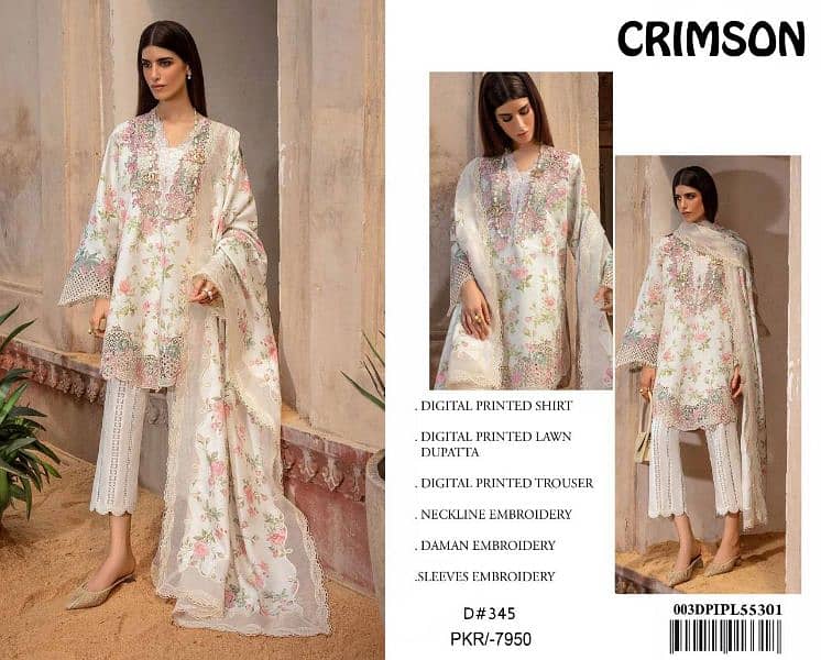 Crimson 3pc digital printed lawn suit 1