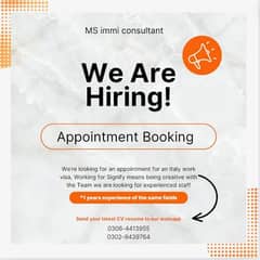 we are hiring experienced staff for booking of work visa appointment