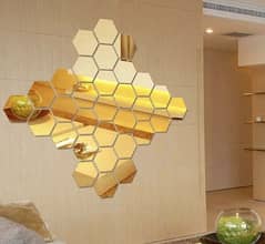 Golden Acrylic hexagon wall decor 6 pcs extra large free home delivery