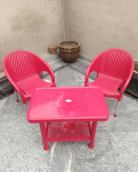 2 Plastic Kids chairs , 1 Table set 1