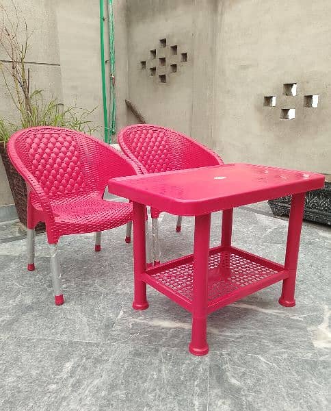 2 Plastic Kids chairs , 1 Table set 3