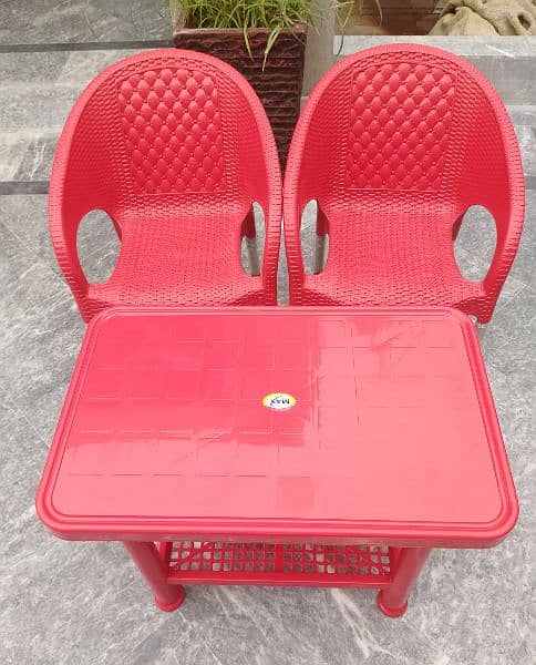 2 Plastic Kids chairs , 1 Table set 6