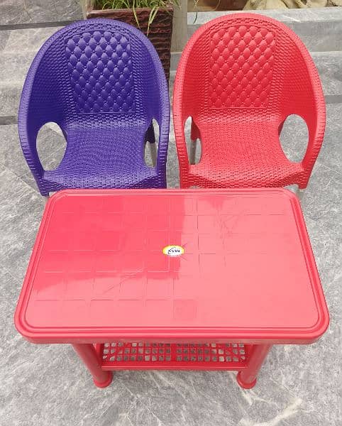 2 Plastic Kids chairs , 1 Table set 7