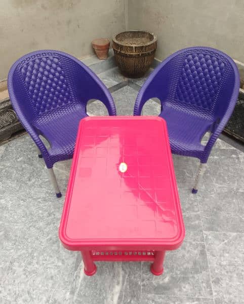 2 Plastic Kids chairs , 1 Table set 10