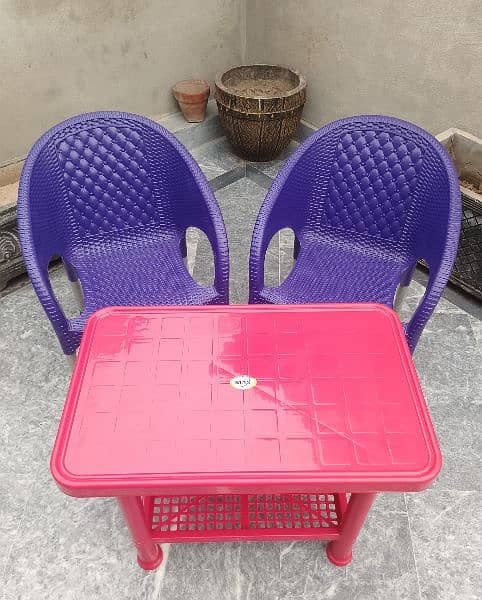 2 Plastic Kids chairs , 1 Table set 15