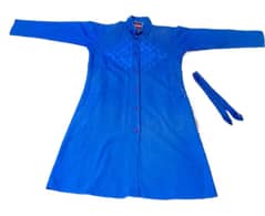 coat style abaya for girls in blue jeans color.