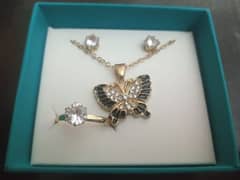Golden Butterfly Jewellery Set Earrings And Rings Set For Girls