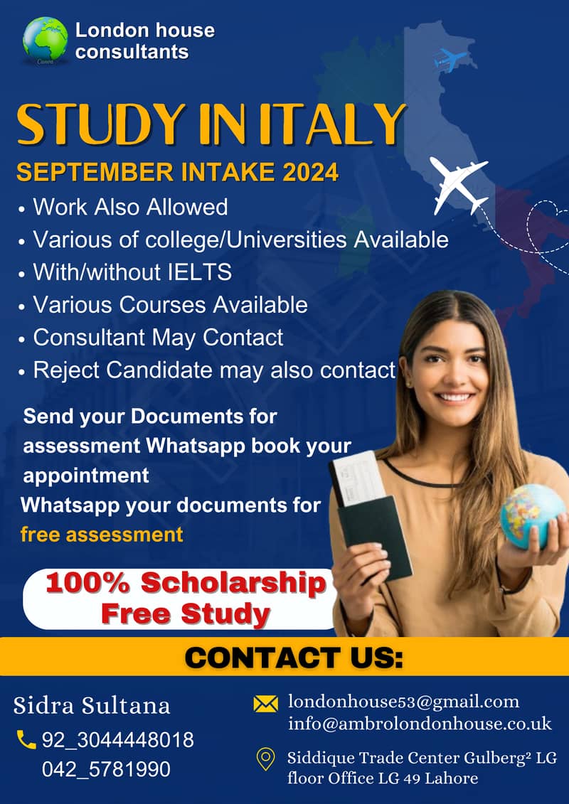 Study  ITALAY 100 SCHOLARSHIP FREE STUDAY jan INTAKE 2025/APPOINTMENT 0