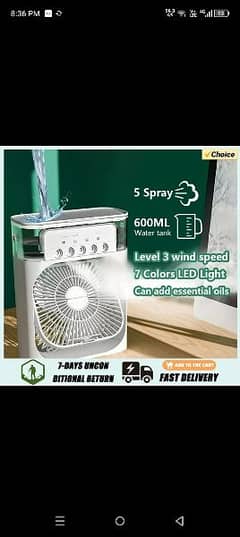 Portable Fan Air Conditioner USB Electric Fan LED Light 3 in 1 cooler