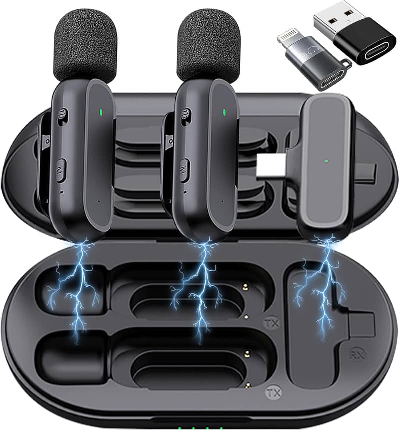 K61 Wireless Microphone - Portable Charging Case - 3 in 1 Connector 1