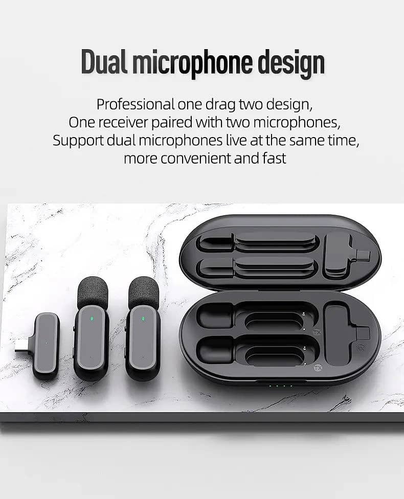 K61 Wireless Microphone - Portable Charging Case - 3 in 1 Connector 2