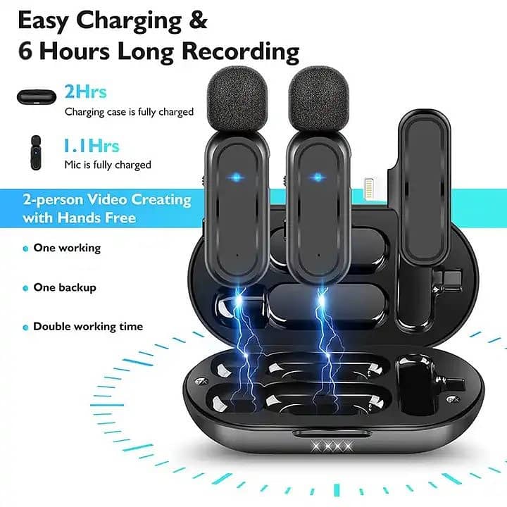 K61 Wireless Microphone - Portable Charging Case - 3 in 1 Connector 3
