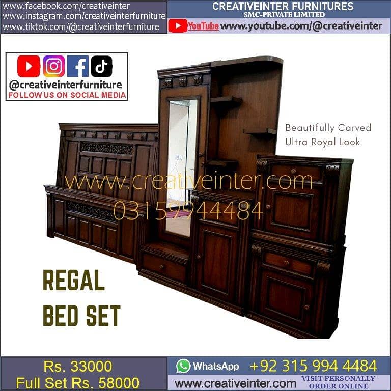 Double Bed Set Full King Size Dressing Almari Single Home Furniture 15