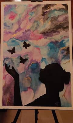 Girl with butterflies canvas painting