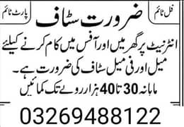 Male female staff full time part time job available