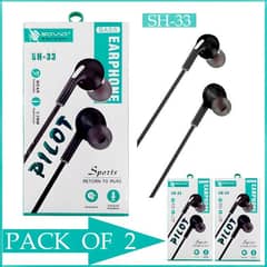 Pack Of 2 SOVO SH-33 Pilot High Fidelity Stereo Music Handsfree