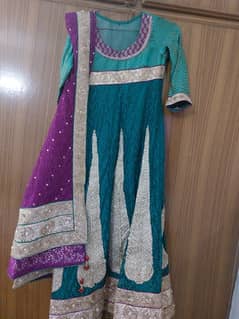 ReadytoWear Green Color Mehndi Frock With Magenta Combination For Sale