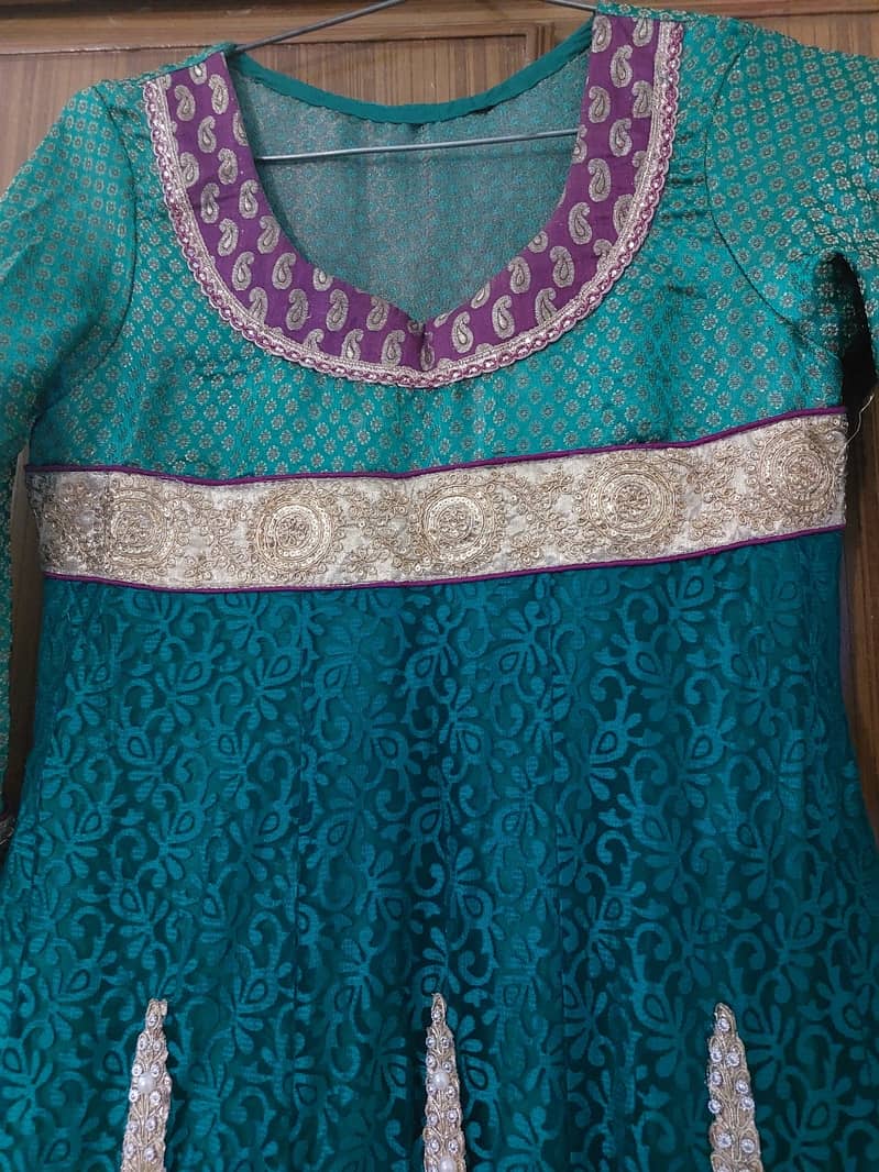 ReadytoWear Green Color Mehndi Frock With Magenta Combination Bridal 1