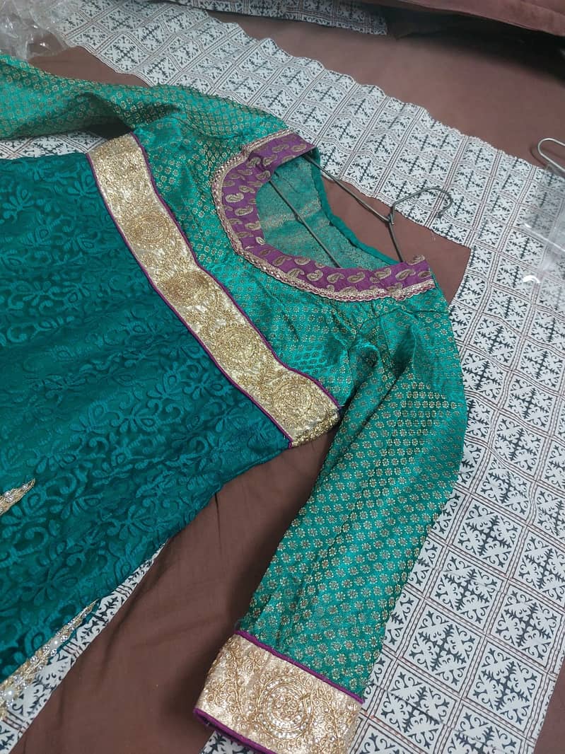 ReadytoWear Green Color Mehndi Frock With Magenta Combination Bridal 3