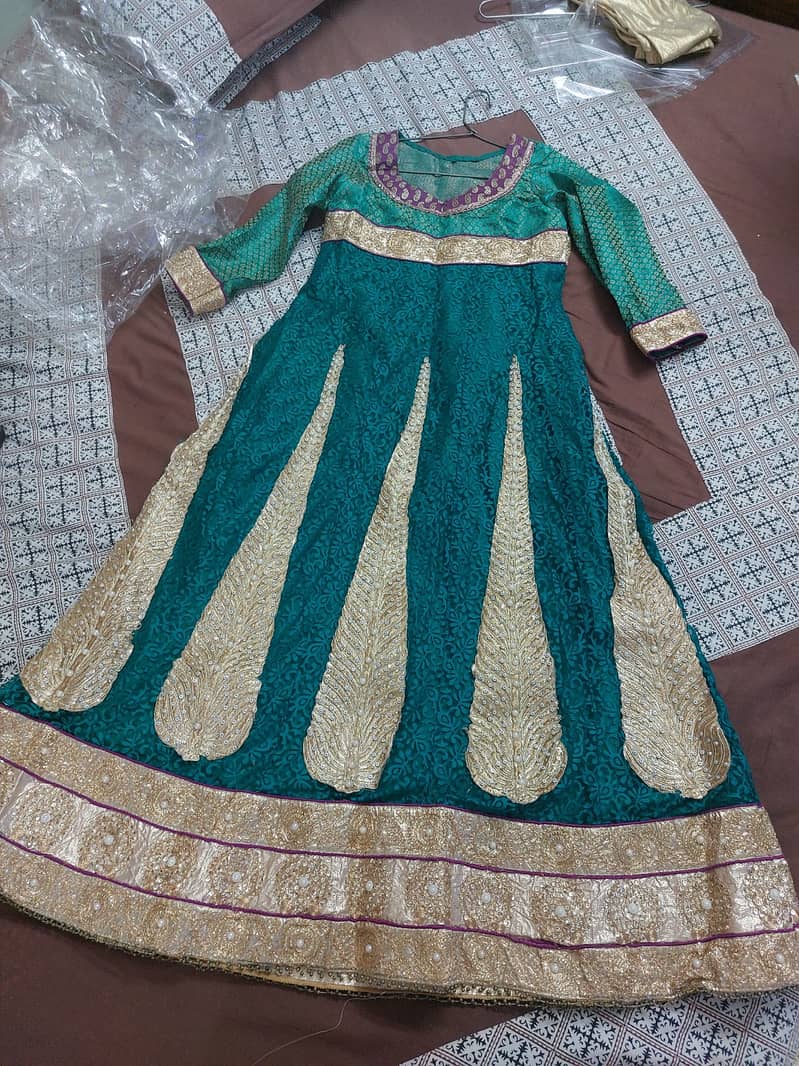 ReadytoWear Green Color Mehndi Frock With Magenta Combination Bridal 8