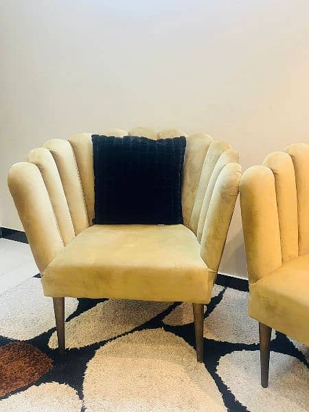 Dull gold 2 velvet chairs 1