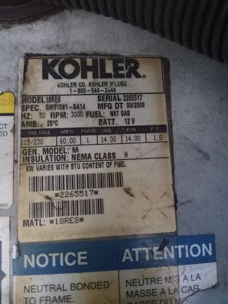 Kohler generator 14 kva gas and LpG made by USA 4