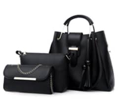 3 Pcs Women's PU Leather Plain Handbag