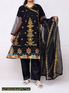 3 PCS Womens stitched Organza  Embroidered Soit